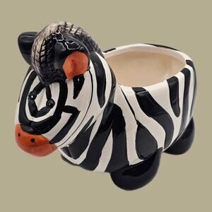 Whimsical Zebra Planter - Vintage Ceramic Planter - Indoor Outdoor Garden Decor